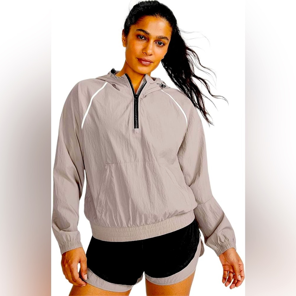 Peloton Crinkle Nylon 1/4 zip pullover beige tan size medium womens